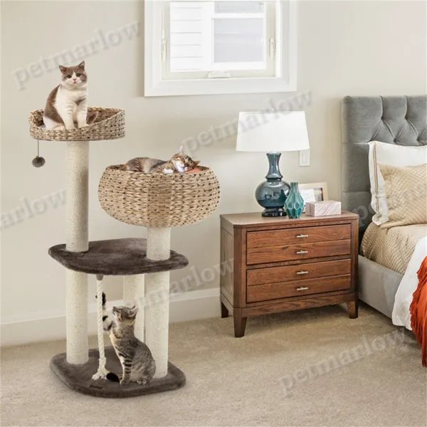 Hand-Woven Water Hyacinth Cat Tree with Scratching Posts – view 4