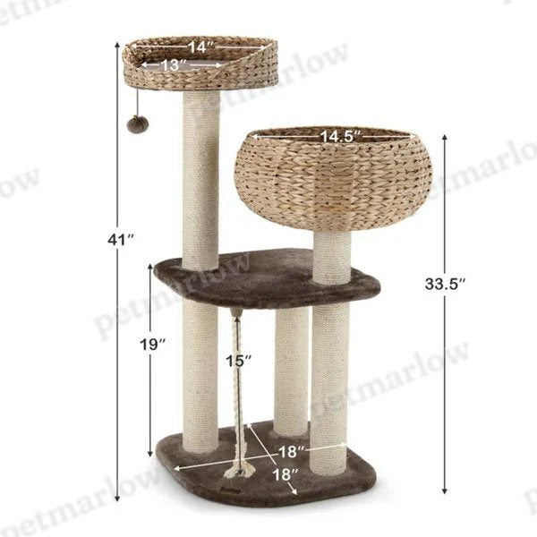 Hand-Woven Water Hyacinth Cat Tree with Scratching Posts – view 5