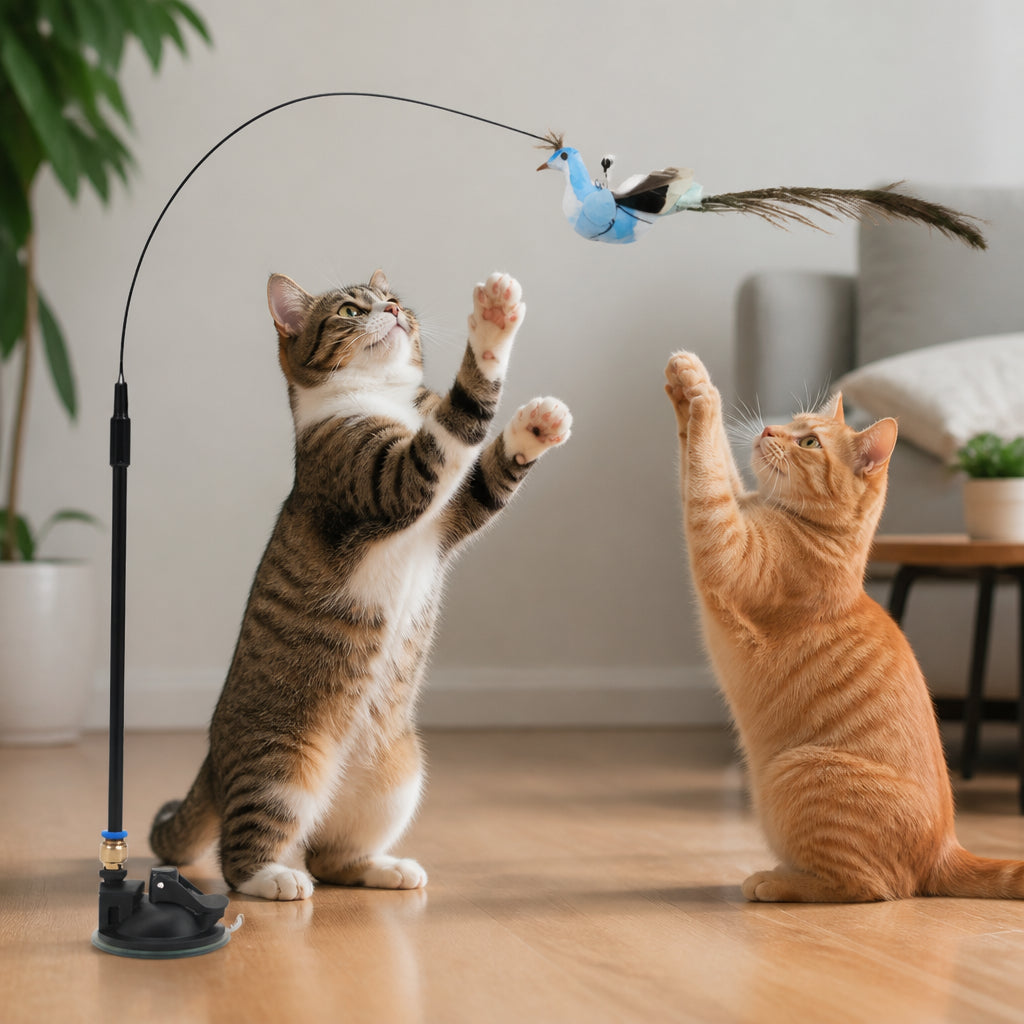 Hands-Free Interactive Cat Wand Toy with Natural Feathers & Suction Cup