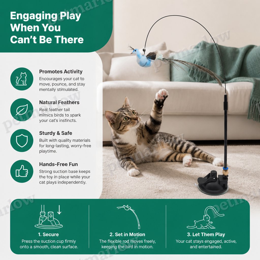 Hands-Free Interactive Cat Wand Toy with Natural Feathers & Suction Cup – view 6