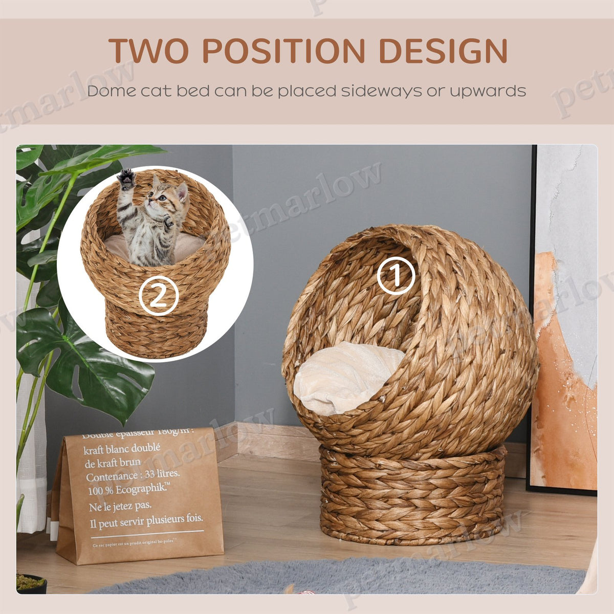 Handwoven Elevated Cat Bed with Soft Cushion – view 5