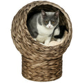 Handwoven Elevated Cat Bed with Soft Cushion – Dark Gray / 420x420x360 mm