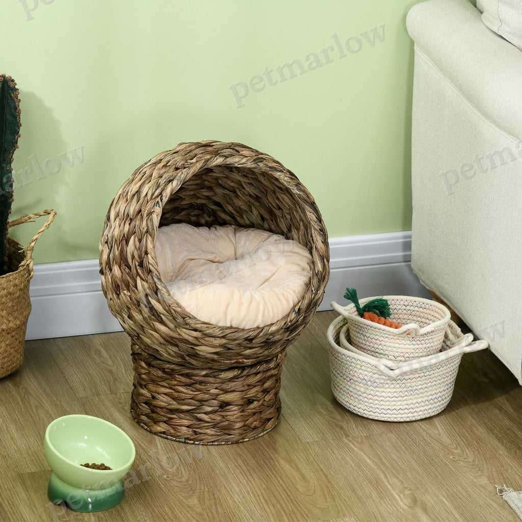 Handwoven Elevated Cat Bed with Soft Cushion – view 3