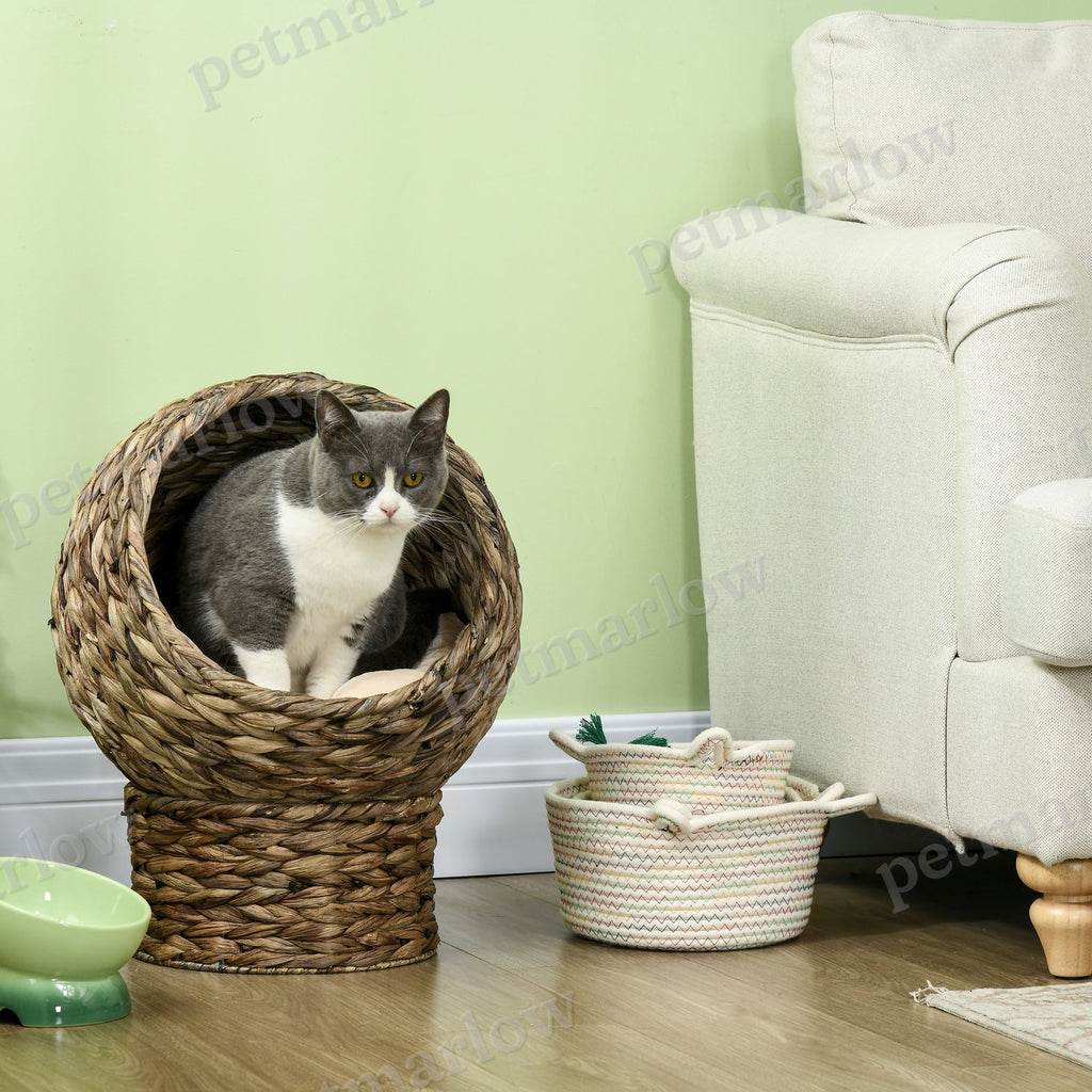 Handwoven Elevated Cat Bed with Soft Cushion – view 4