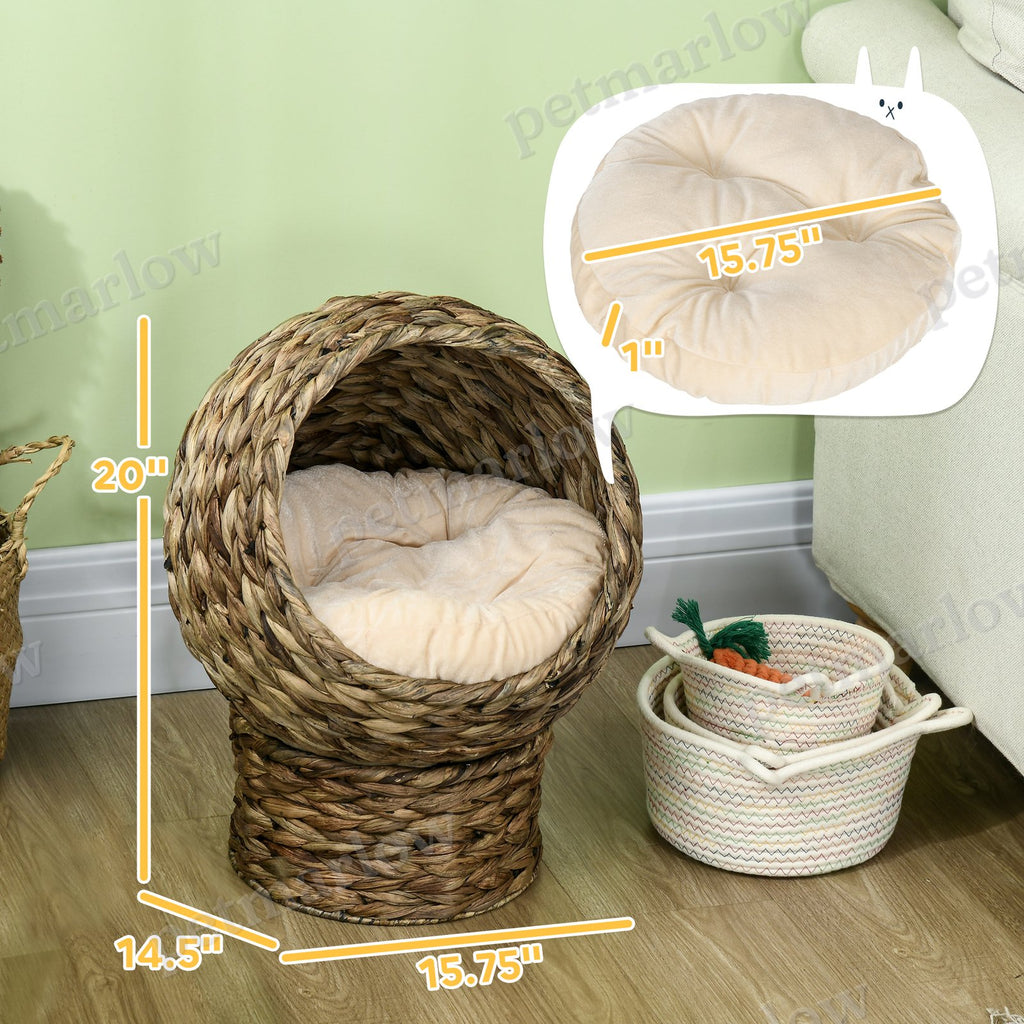 Handwoven Elevated Cat Bed with Soft Cushion – view 6