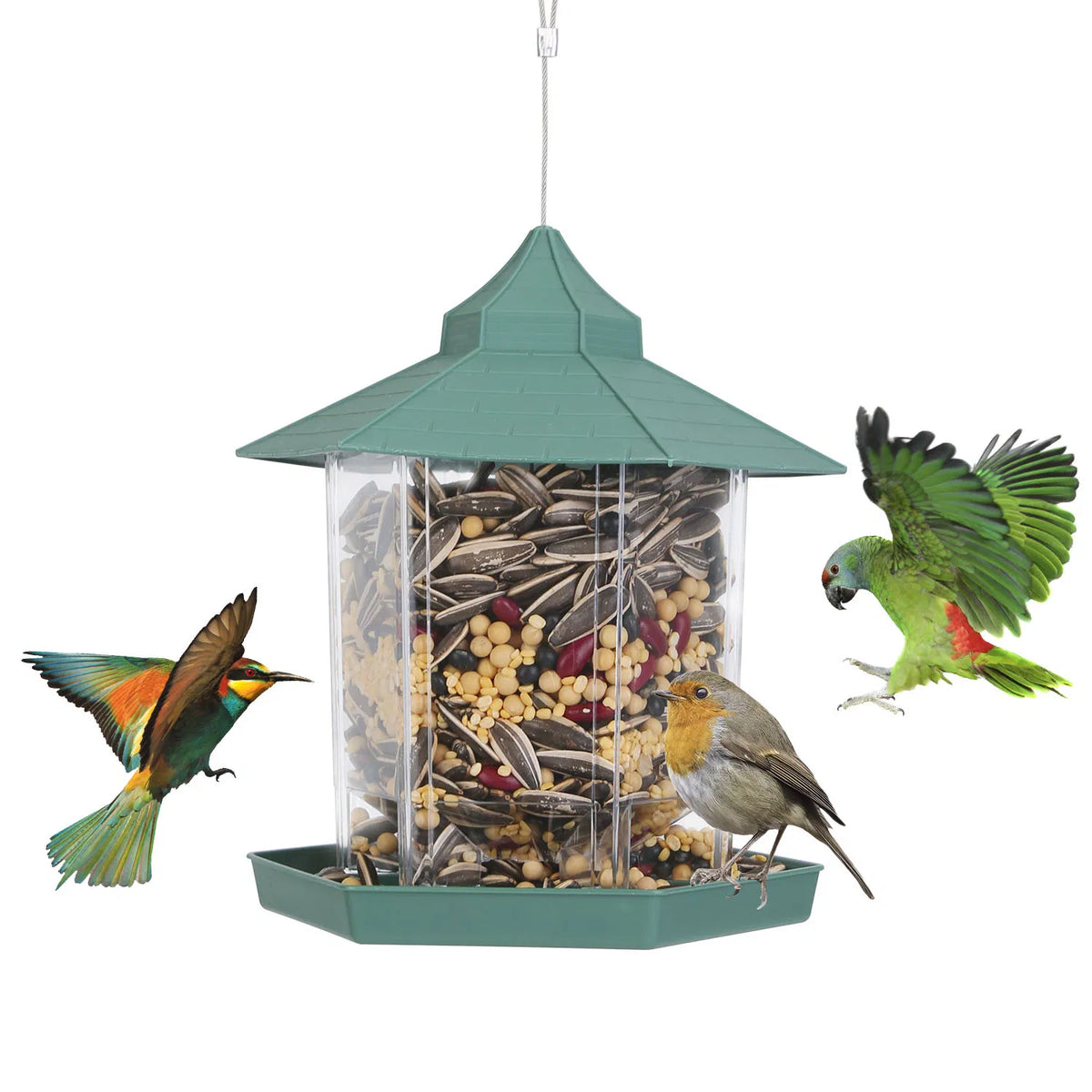 Hanging Gazebo Bird Feeder with Large Capacity and 6 Ports