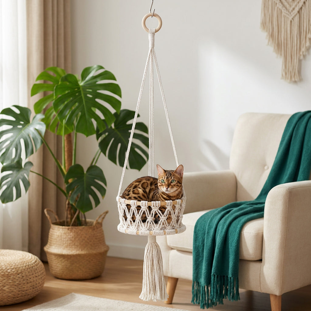Hanging Handwoven Cat Bed – Single Layer