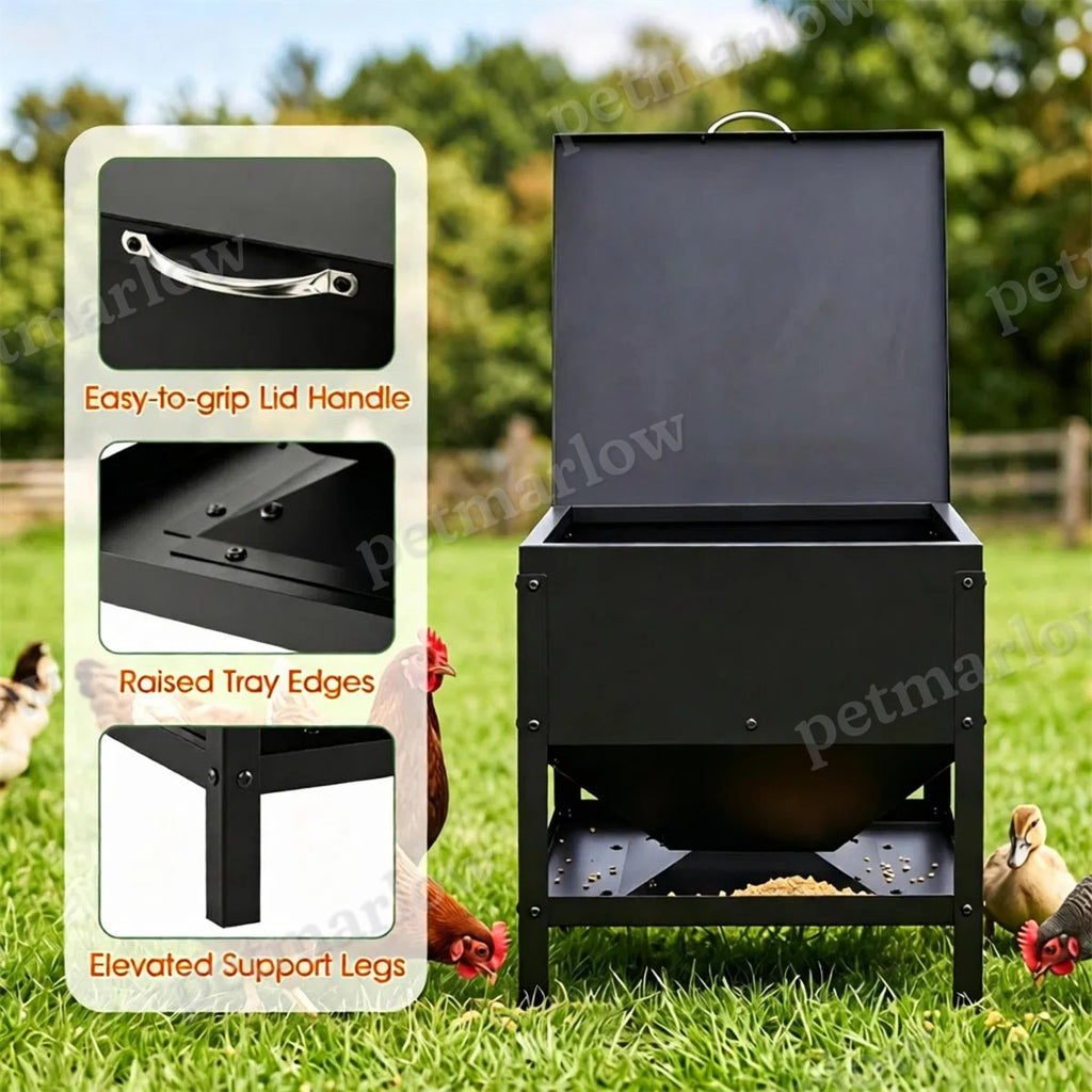 Heavy Duty Chicken Feed Hopper with Lift Top Cover for Poultry – view 6