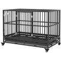 Heavy Duty Dog Crate with Lockable Wheels and Double Doors – Gray / 1265x800x205 mm