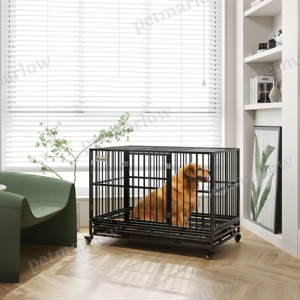 Heavy Duty Dog Crate with Lockable Wheels and Double Doors – view 3