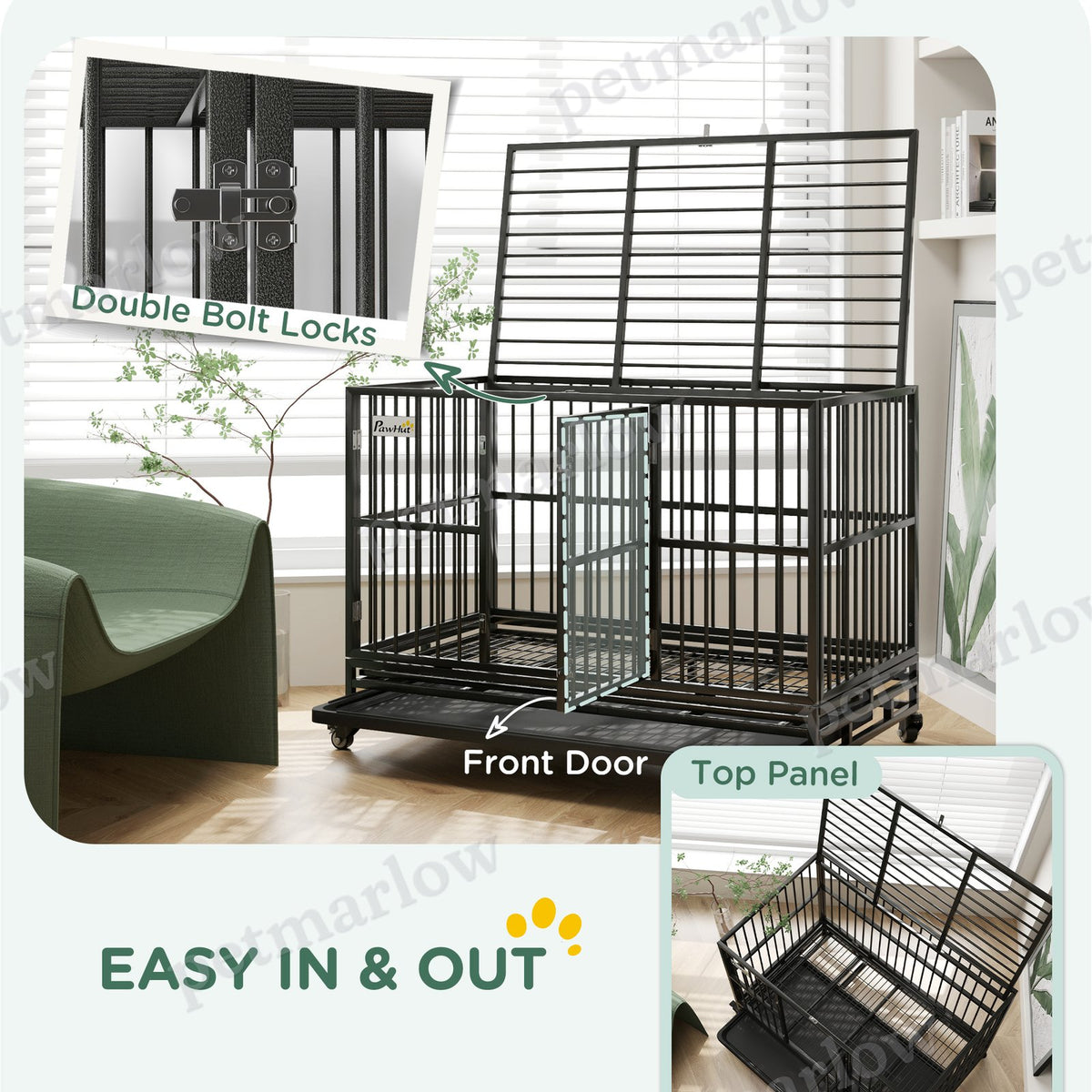 Heavy Duty Dog Crate with Lockable Wheels and Double Doors – view 4