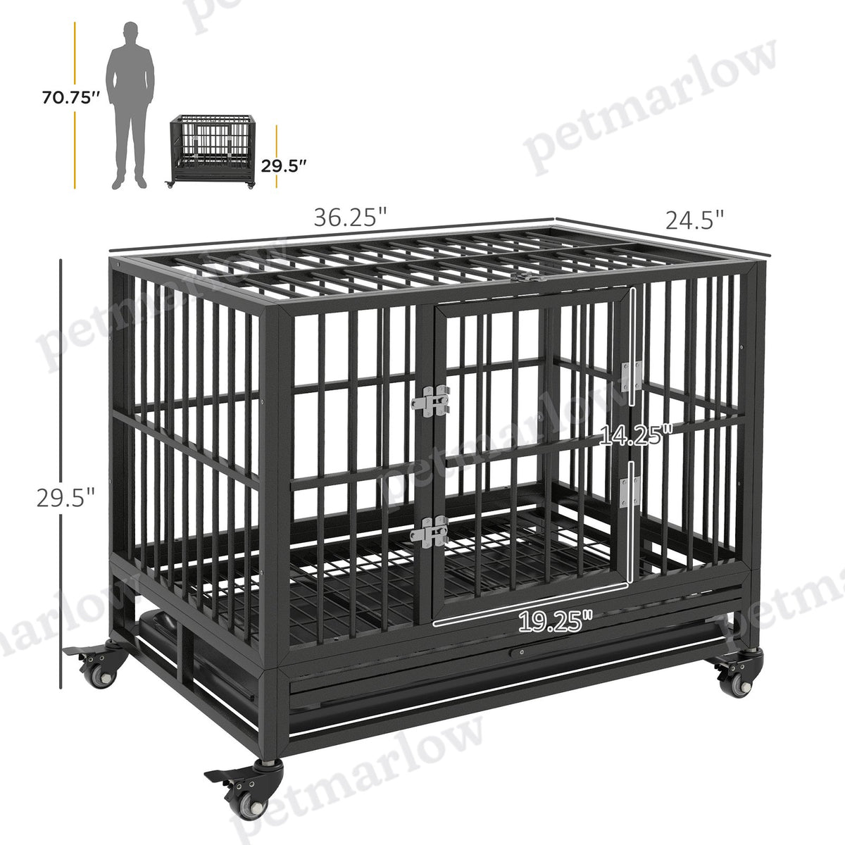 Heavy Duty Dog Crate with Lockable Wheels and Double Doors – view 5