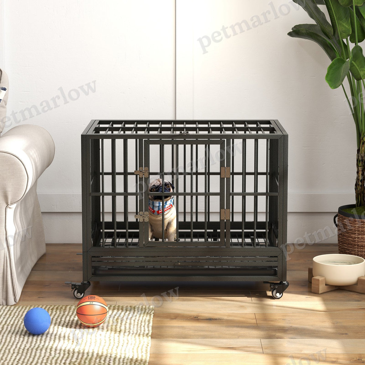 Heavy Duty Dog Crate with Lockable Wheels and Double Doors – view 6