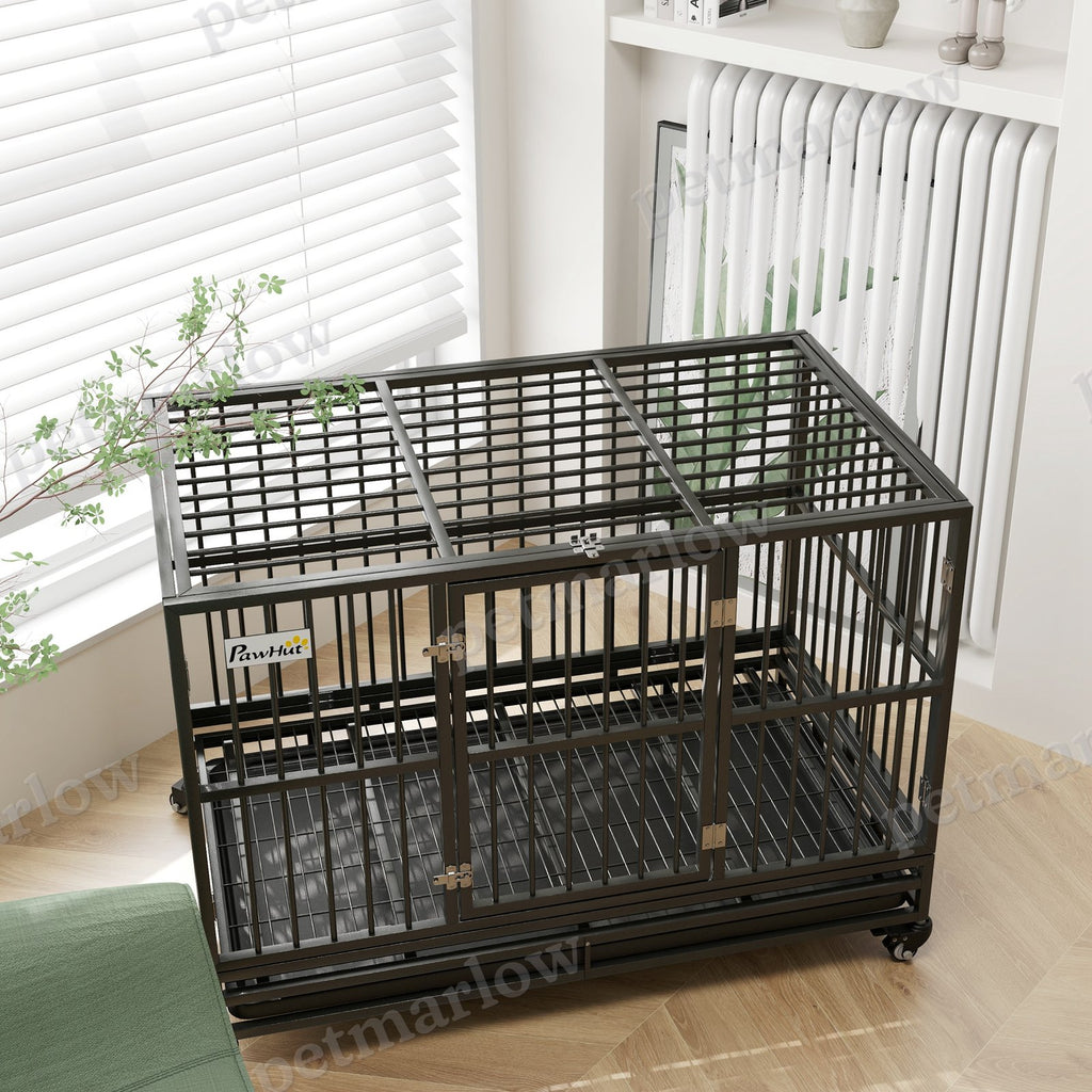 Heavy Duty Dog Crate with Lockable Wheels and Double Doors – view 6