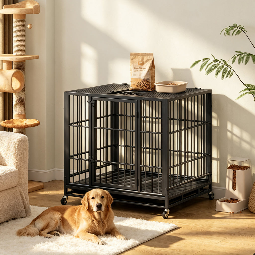 Heavy Duty Dog Crate with Lockable Wheels