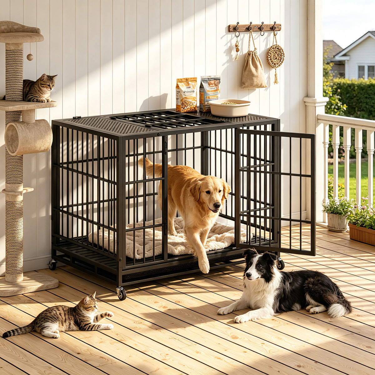 Heavy Duty Dog Crate with Lockable Wheels