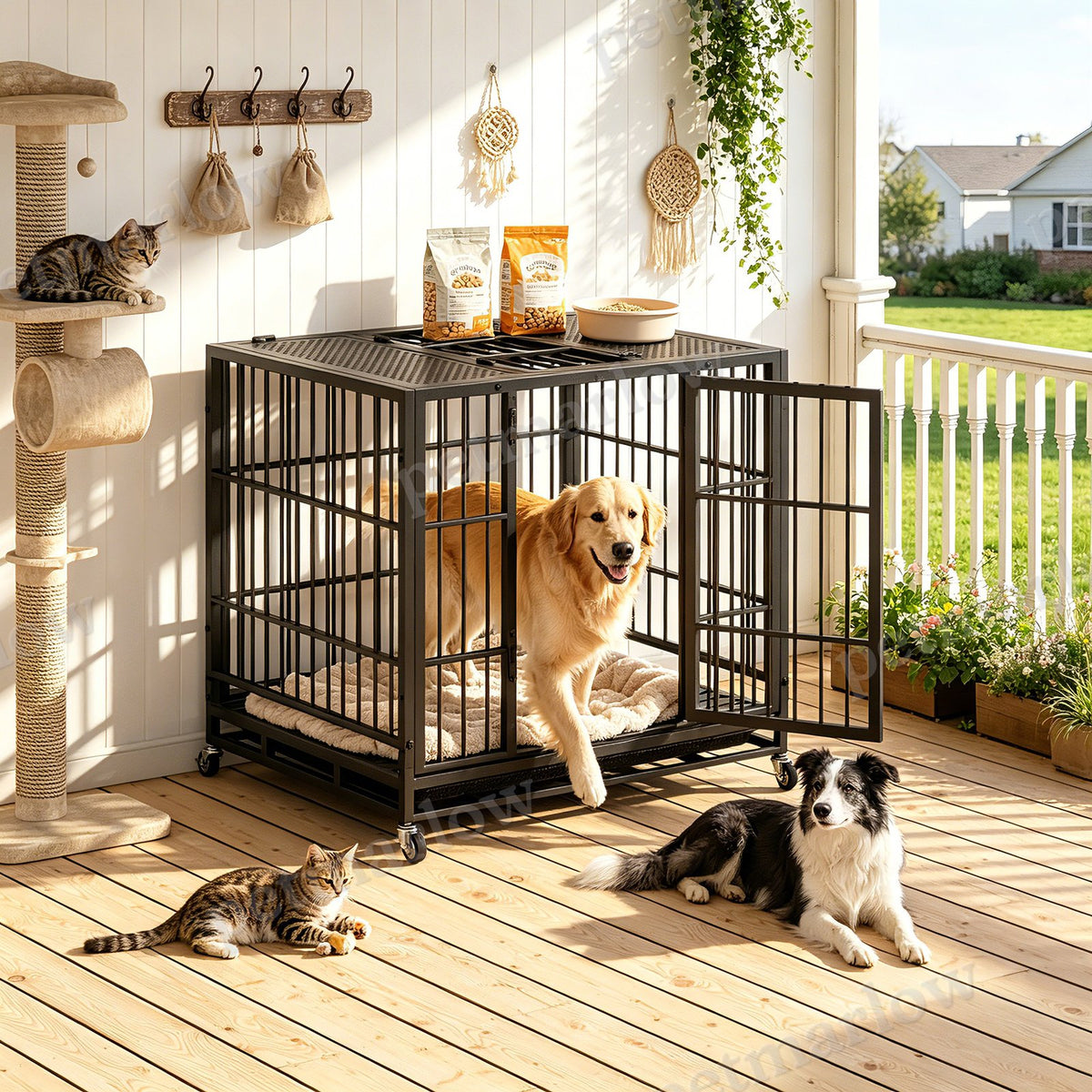 Heavy Duty Dog Crate with Lockable Wheels – view 2