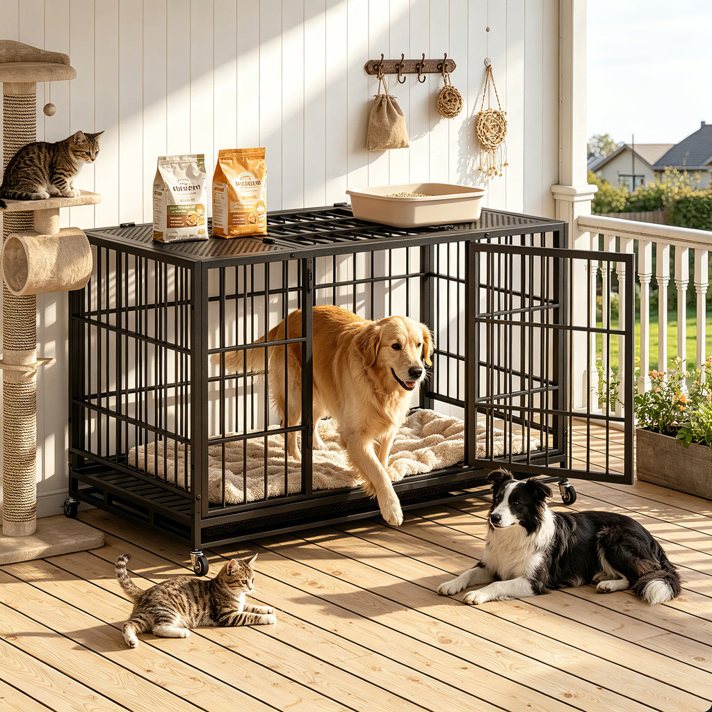 Heavy Duty Dog Crate with Lockable Wheels