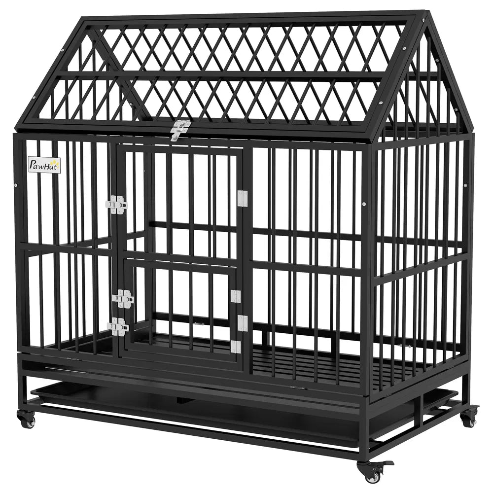 Heavy Duty Dog Crate with Openable Roof for Large Dogs – Black