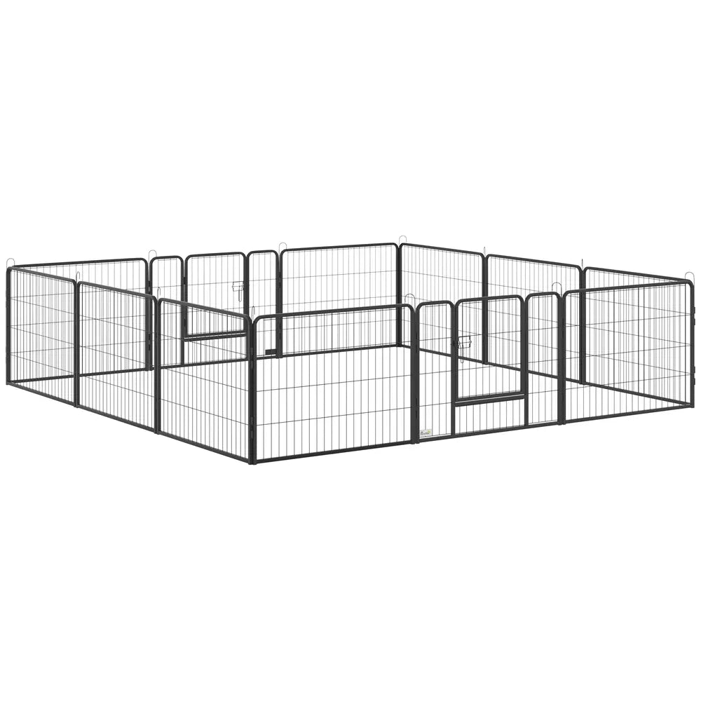 Heavy-Duty Metal Dog Playpen with Door for Indoor and Outdoor Use – Grey