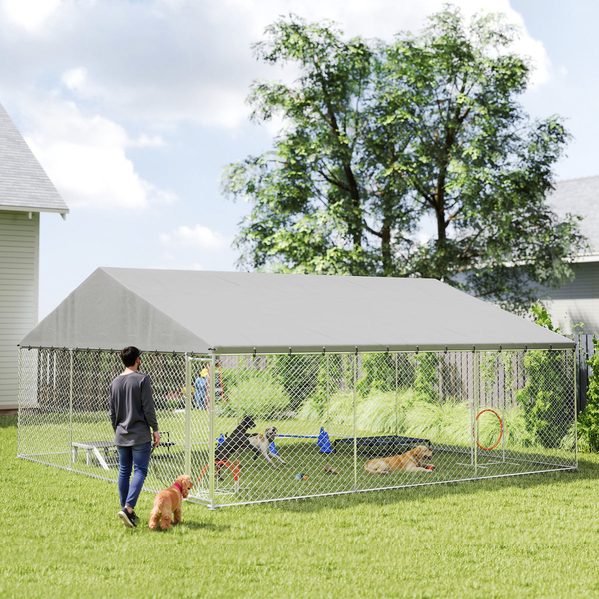 Heavy Duty Outdoor Dog Kennel with Waterproof Roof for Large Dogs