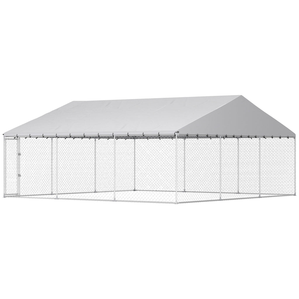 Heavy Duty Outdoor Dog Kennel with Waterproof Roof for Large Dogs – Silver / 1600x275x275 mm