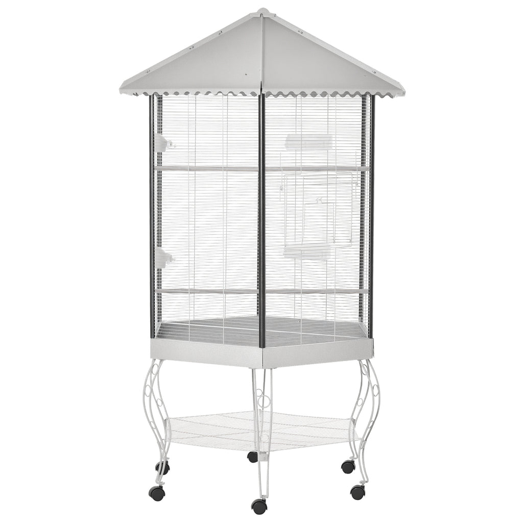 Hexagon Covered Canopy Bird Cage – White / 1060x900x185 mm