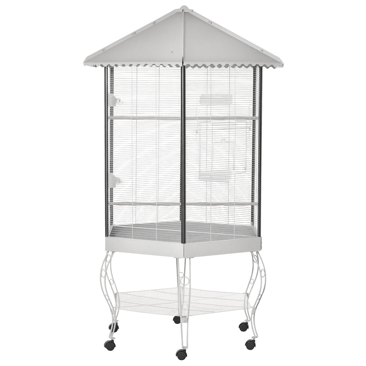 Hexagon Covered Canopy Bird Cage – White / 1060x900x185 mm