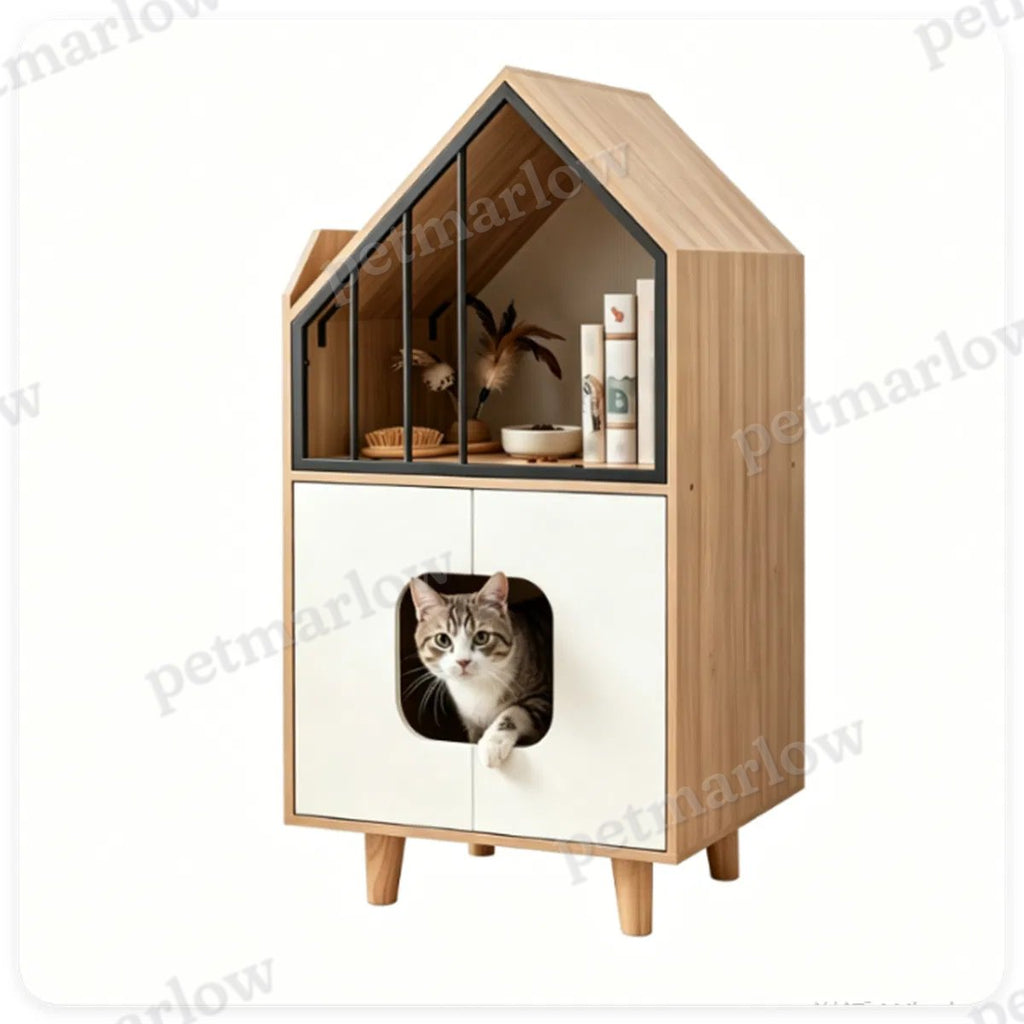 Hidden Cat Litter Box Furniture with Elevated Lounge – view 3