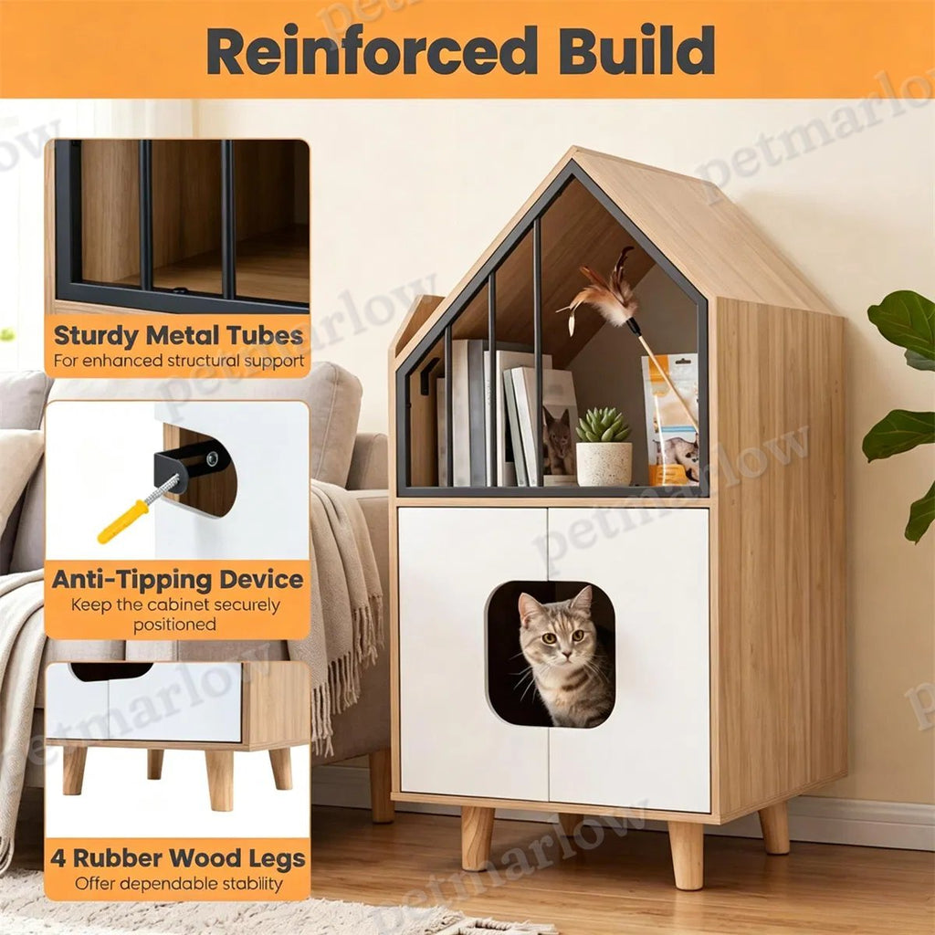 Hidden Cat Litter Box Furniture with Elevated Lounge – view 4