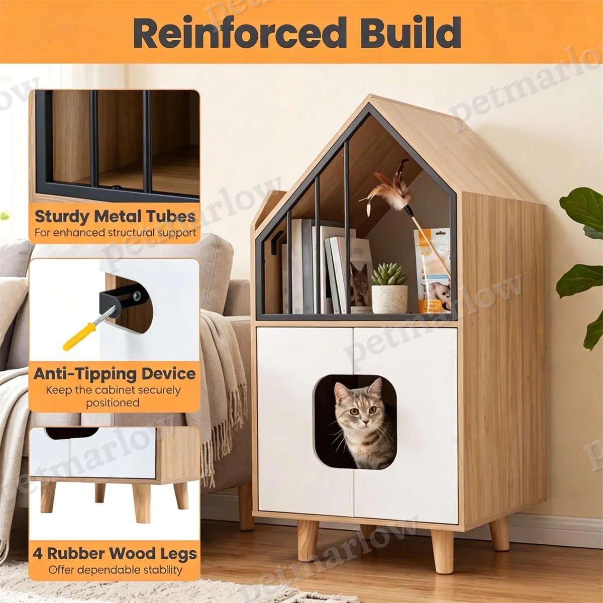 Hidden Cat Litter Box Furniture with Elevated Lounge – view 4
