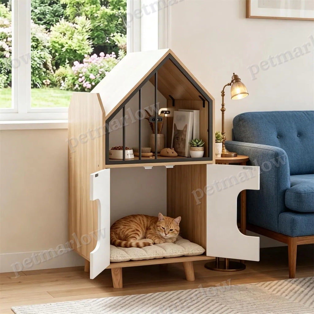 Hidden Cat Litter Box Furniture with Elevated Lounge – view 6