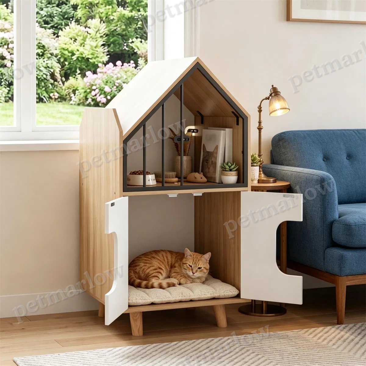 Hidden Cat Litter Box Furniture with Elevated Lounge – view 6