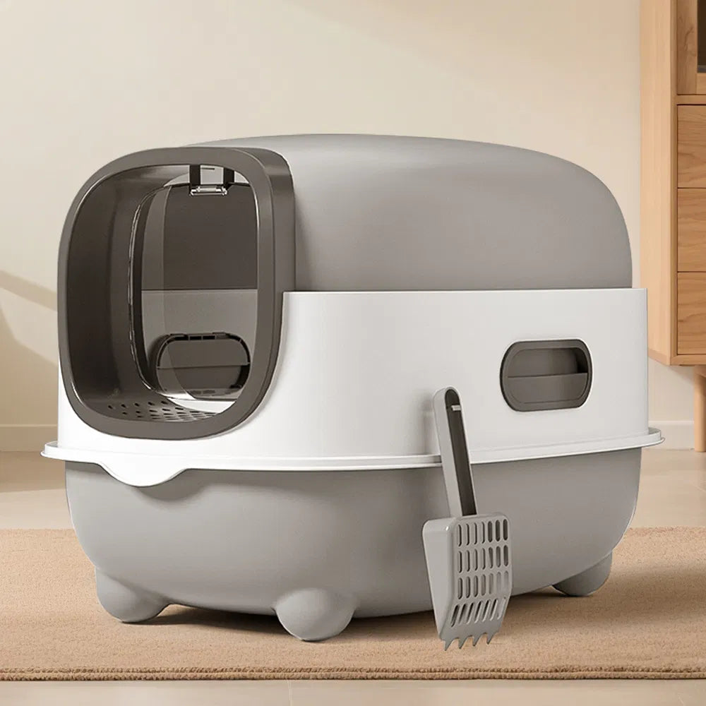 Enclosed Cat Litter Box with Odor Control – Gray