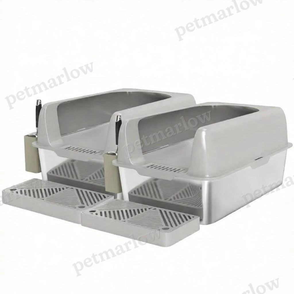High-Sided Stainless Steel Litter Box Set for Cats – view 4