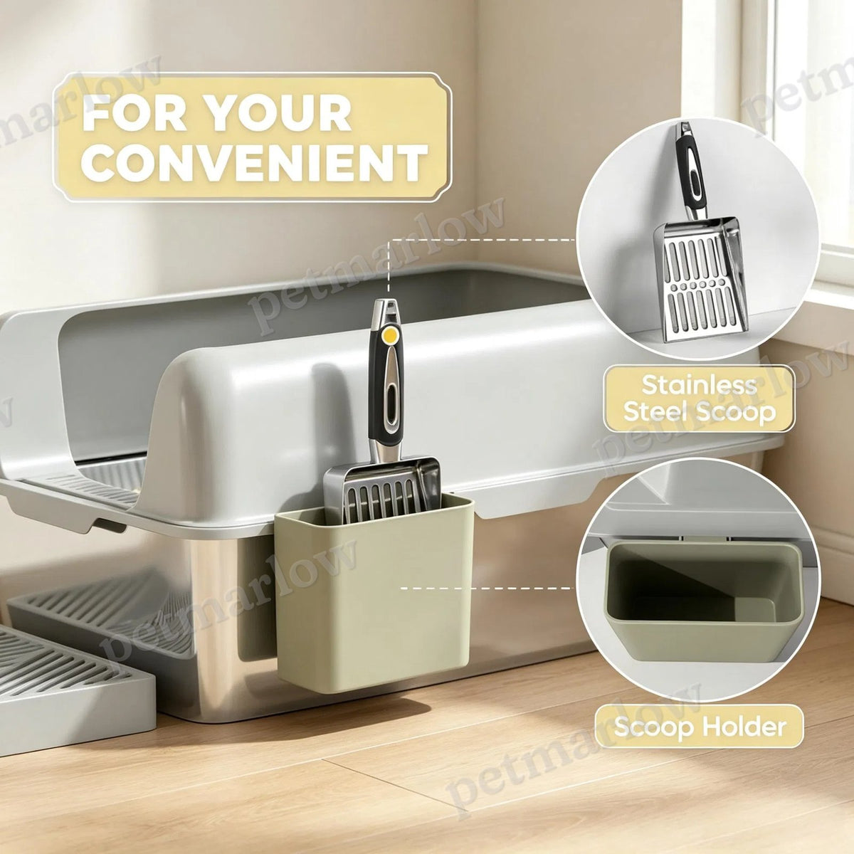 High-Sided Stainless Steel Litter Box Set for Cats – view 5