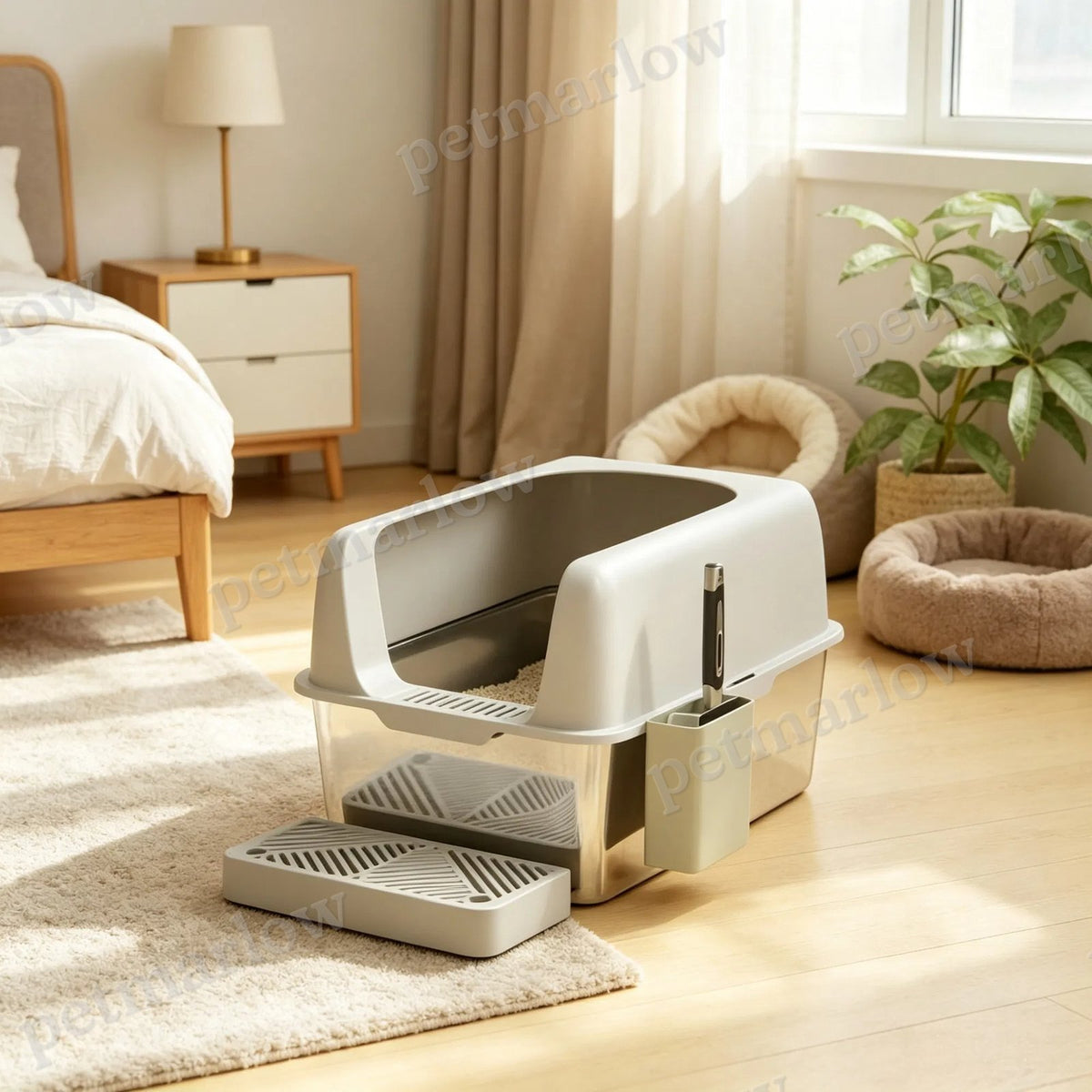 High-Sided Stainless Steel Litter Box Set for Cats – view 6