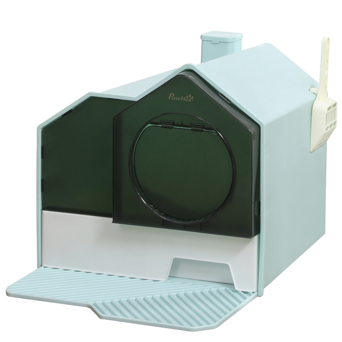 Hooded Cat Litter Box with Litter Mat – Light Blue / 480x450x435 mm