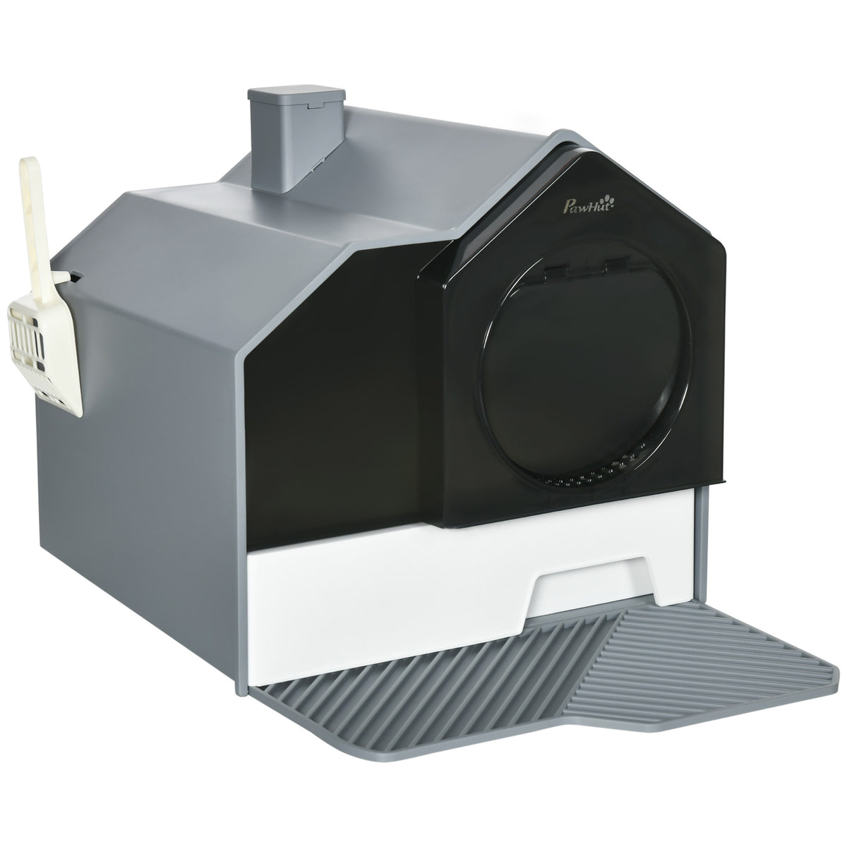 Hooded Cat Litter Box with Easy Clean Drawer – Gray / 480x450x435 mm
