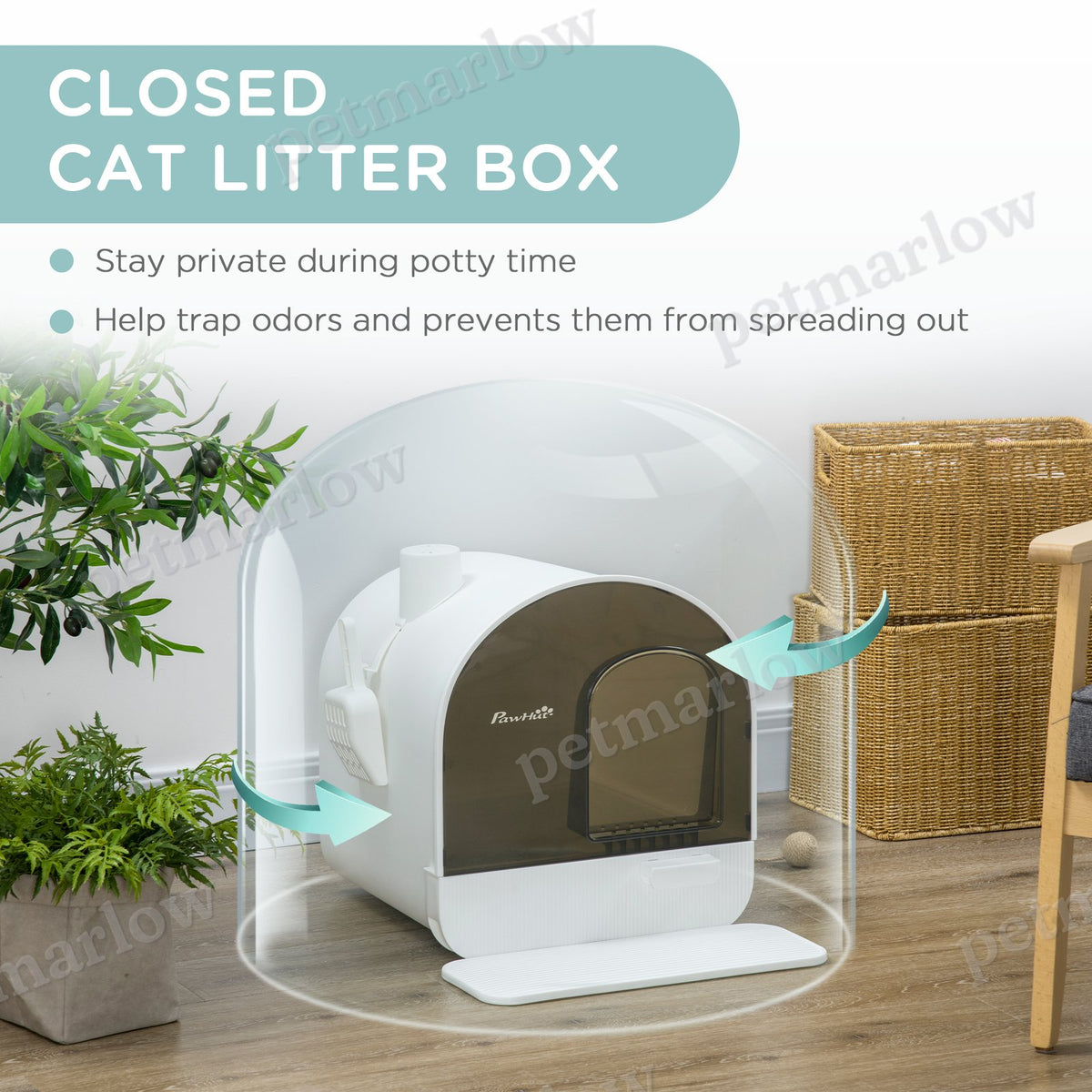 Hooded Cat Litter Box with Scoop and Filter – view 4