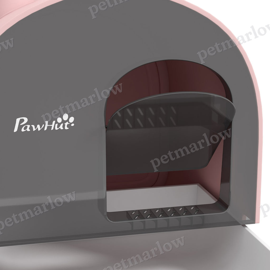 Hooded Cat Litter Box with Scoop and Filter, Pink – view 4