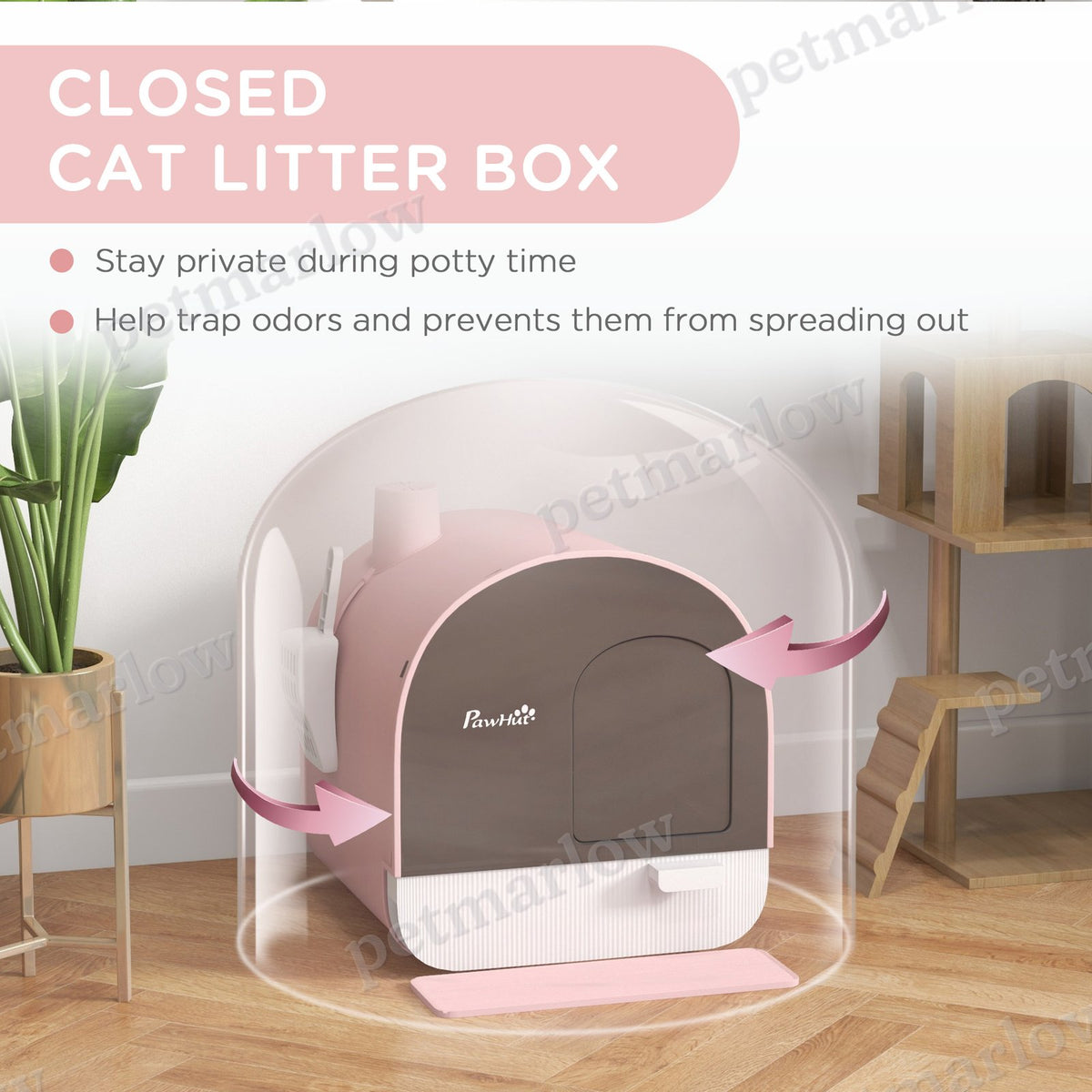 Hooded Cat Litter Box with Scoop and Filter, Pink – view 6