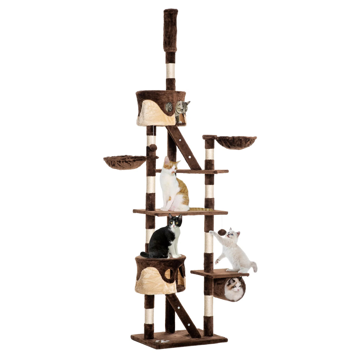 Huge Cat Tree with Adjustable Height and Multi-Level Platforms