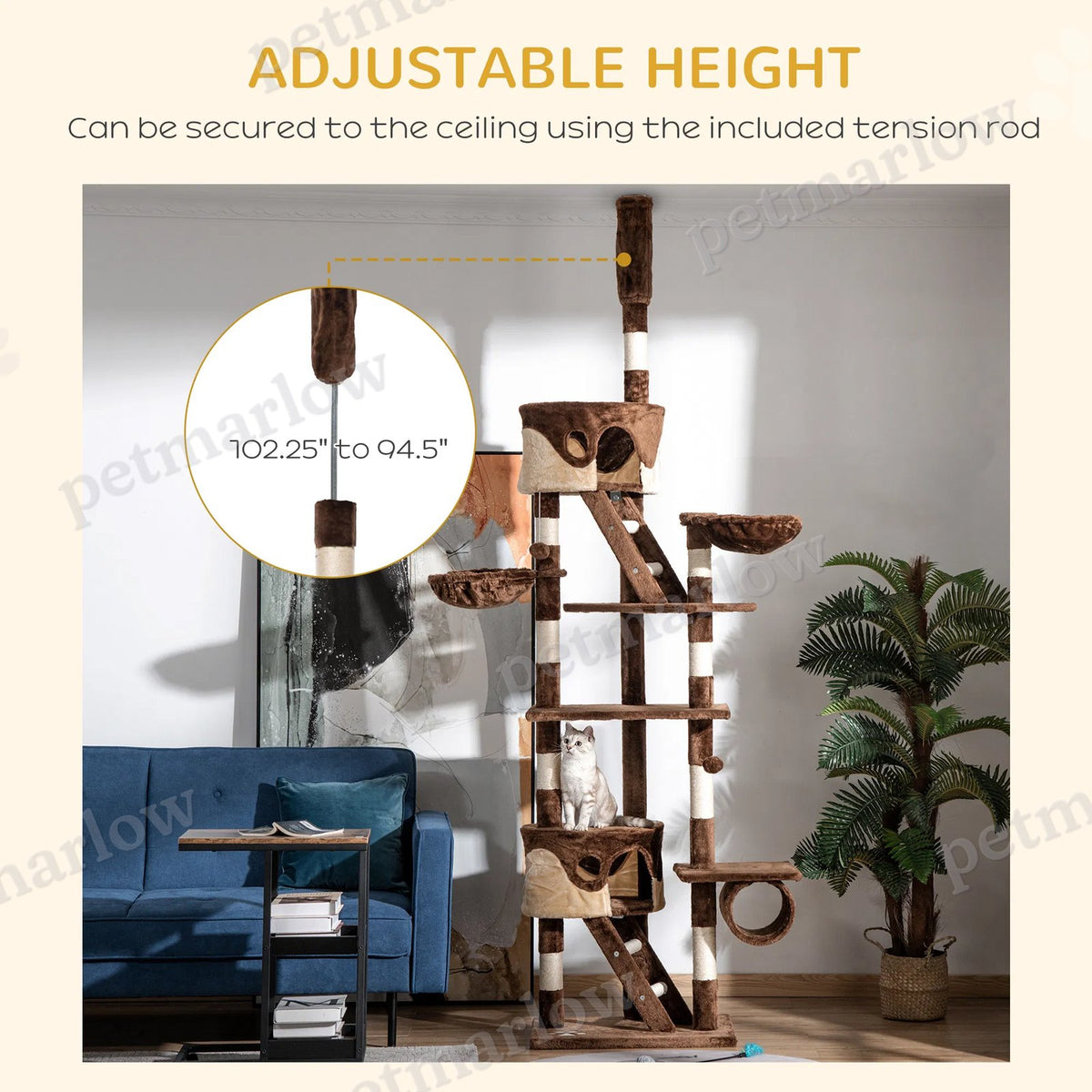 Huge Cat Tree with Adjustable Height and Multi-Level Platforms – view 3
