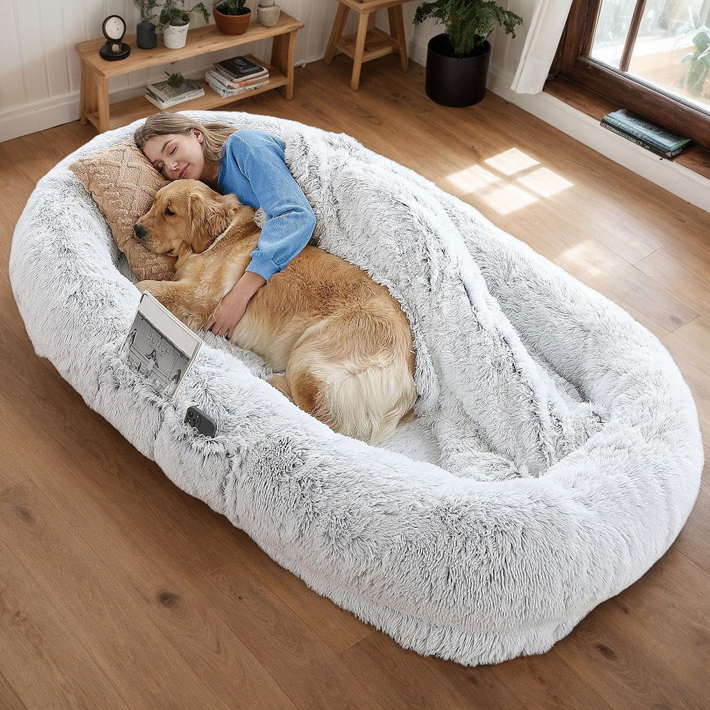 Human Dog Bed Washable Faux Fur Napping Bed