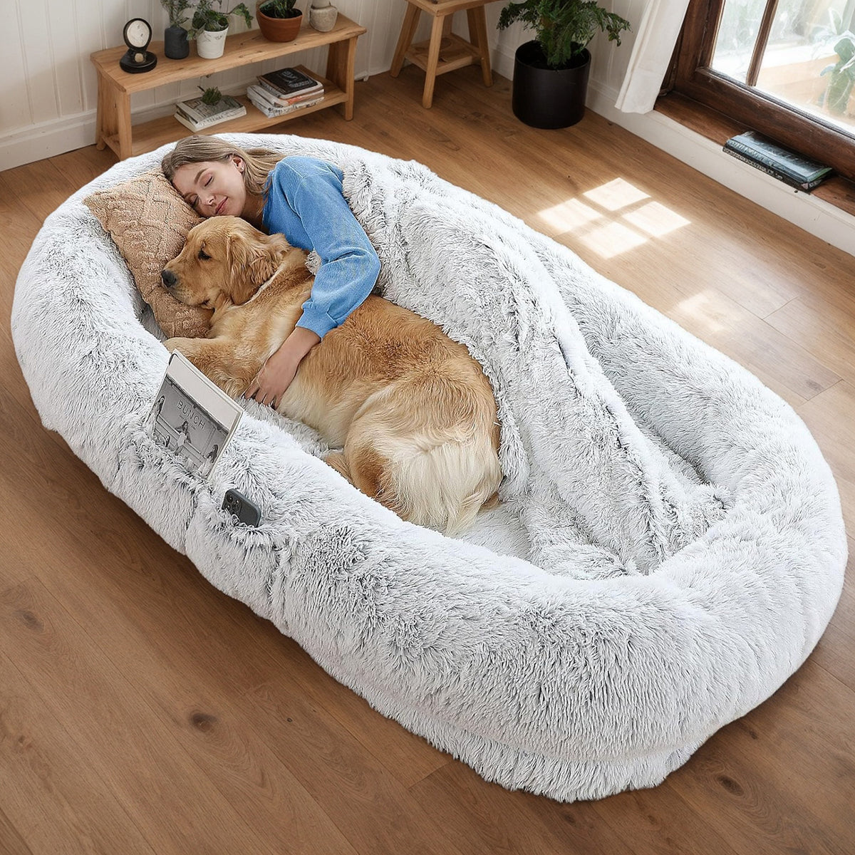 Human Dog Bed Washable Faux Fur Napping Bed