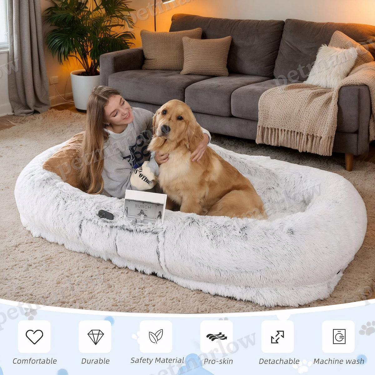 Human Dog Bed Washable Faux Fur Napping Bed – view 2