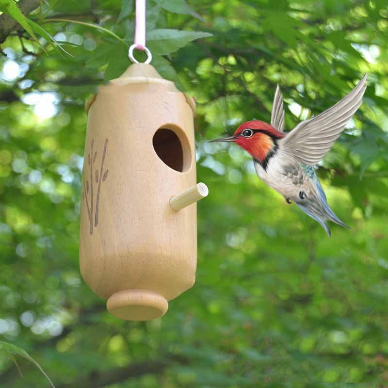 Hummingbird Hanging Swing Bird Nest House Wooden Craftwork