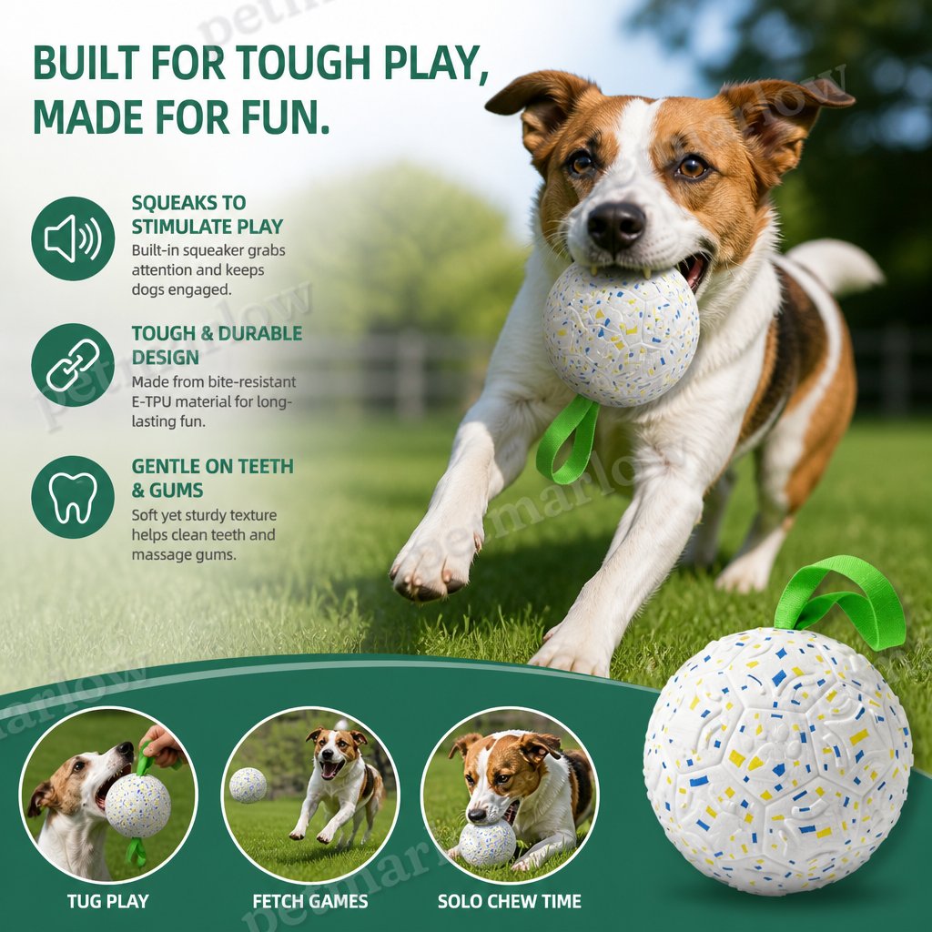 Indestructible Squeaky Dog Ball – Bite-Resistant Interactive Tug & Fetch Toy – view 4