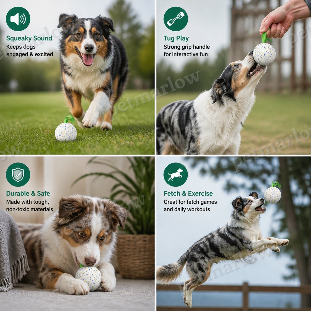 Indestructible Squeaky Dog Ball – Bite-Resistant Interactive Tug & Fetch Toy – view 6